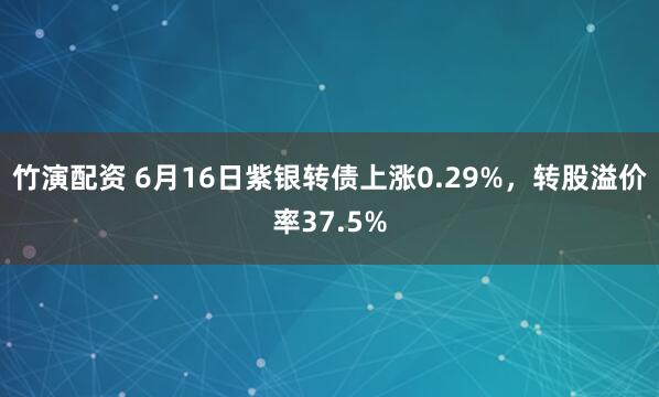 竹演配资 6月16日紫银转债上涨0.29%，转股溢价率37.5%